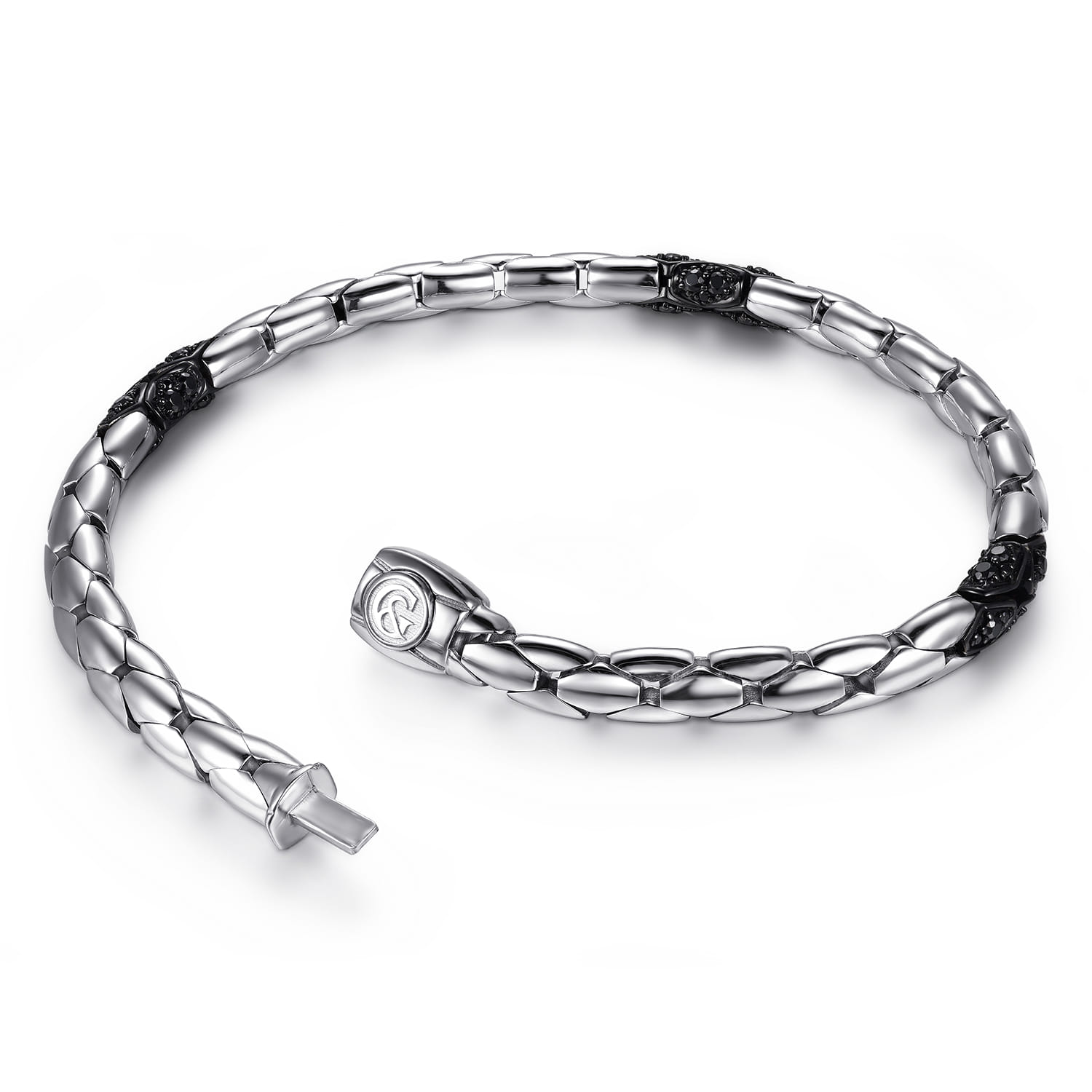 925 Sterling Silver Black Spinel Tubular Chain Bracelet - Shot 3