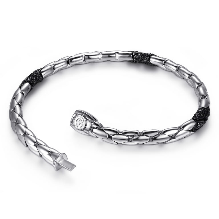 925 Sterling Silver Black Spinel Tubular Chain Bracelet - Shot 3