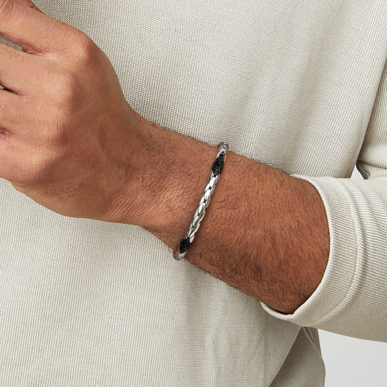 925 Sterling Silver Black Spinel Tubular Chain Bracelet - Shot 4