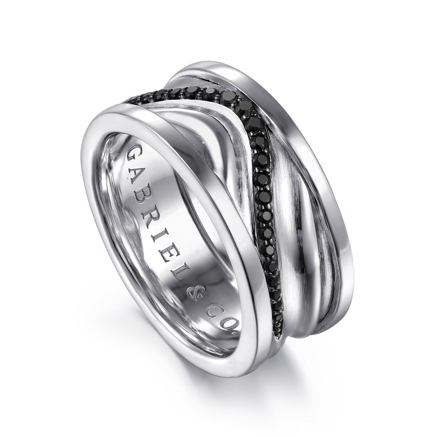 925 Sterling Silver Black Spinel Wave Men's Fashion Ring @ $365