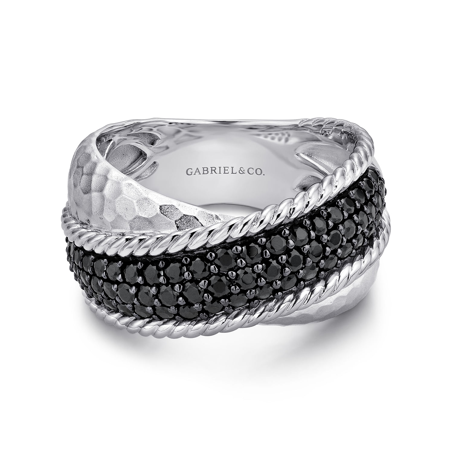 925 Sterling Silver Black Spinel Wide Dual Band Ring