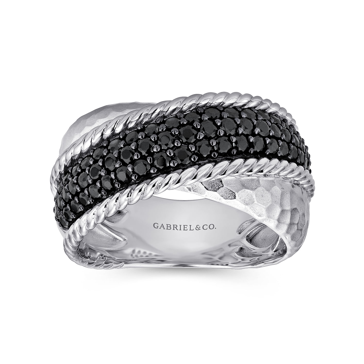 925 Sterling Silver Black Spinel Wide Dual Band Ring