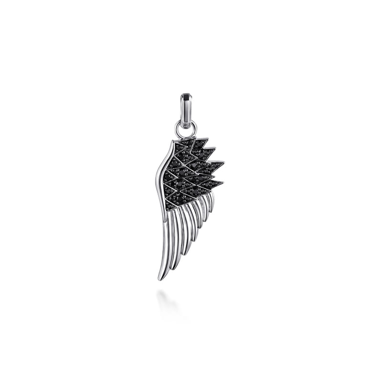 925 Sterling Silver Black Spinel Wing Pendant - Shot 1