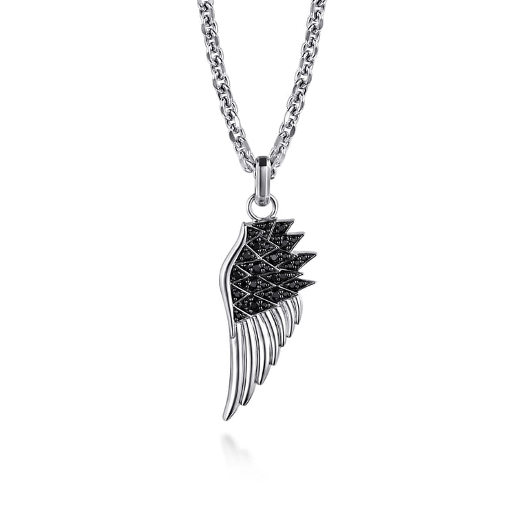 925 Sterling Silver Black Spinel Wing Pendant - Shot 3