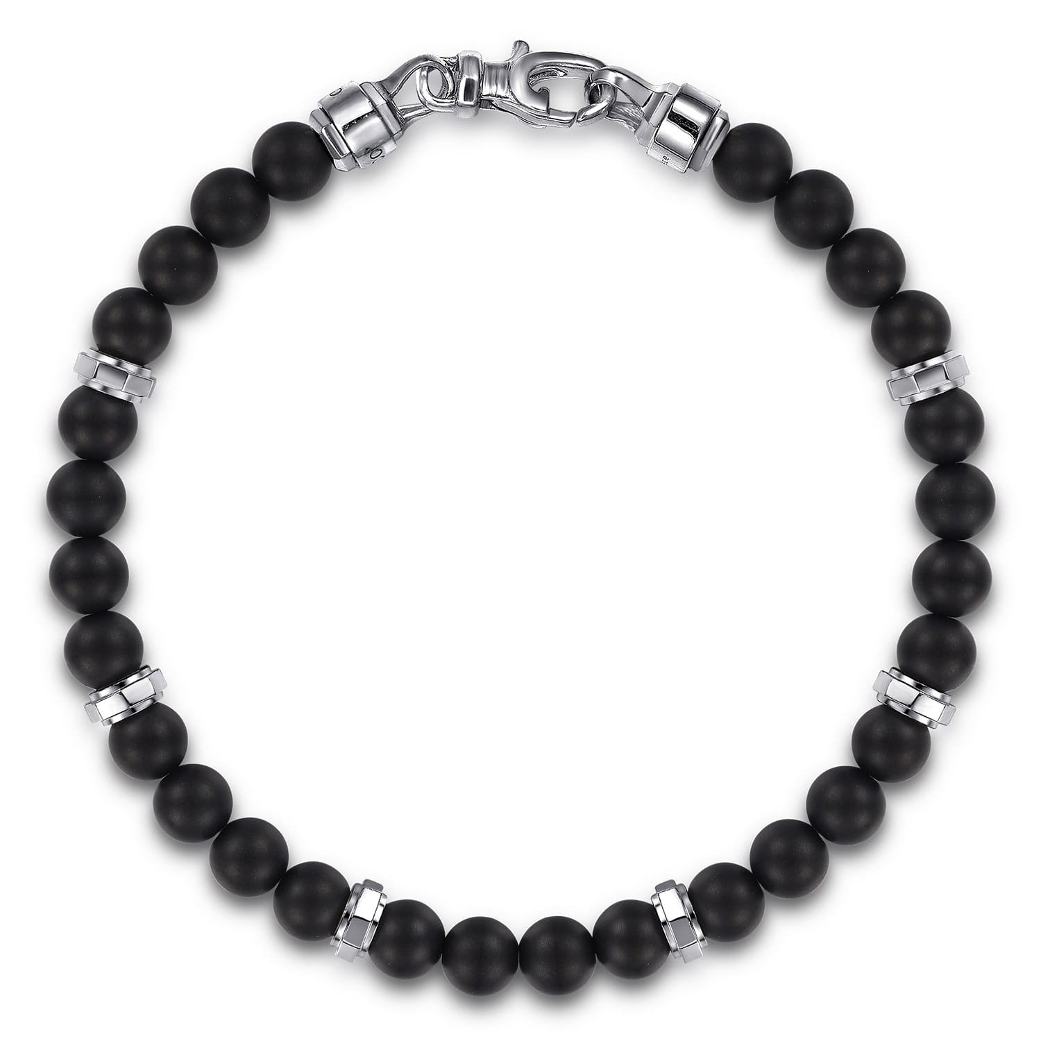 925 Sterling Silver Black Titanium Beaded Bracelet 6mm - Shot 1