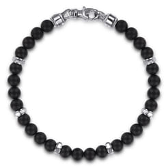 925 Sterling Silver Black Titanium Beaded Bracelet 6mm