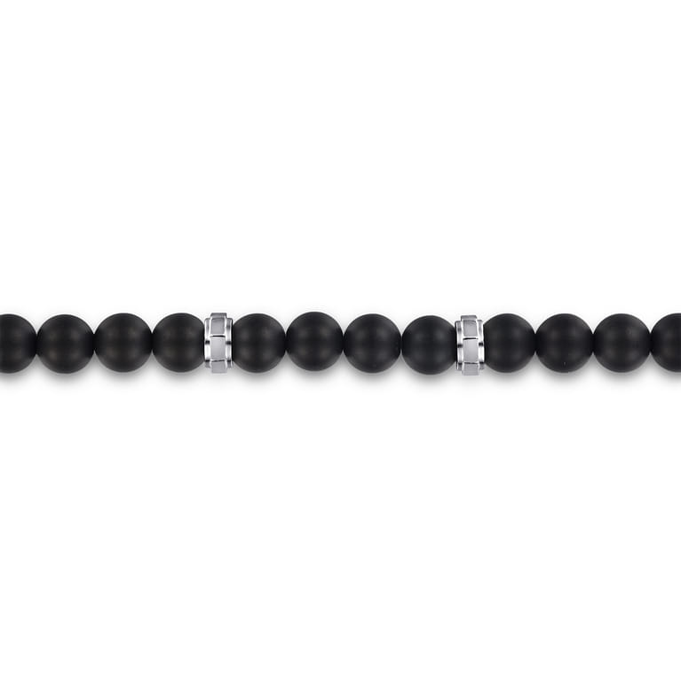 925 Sterling Silver Black Titanium Beaded Bracelet 6mm - Shot 2