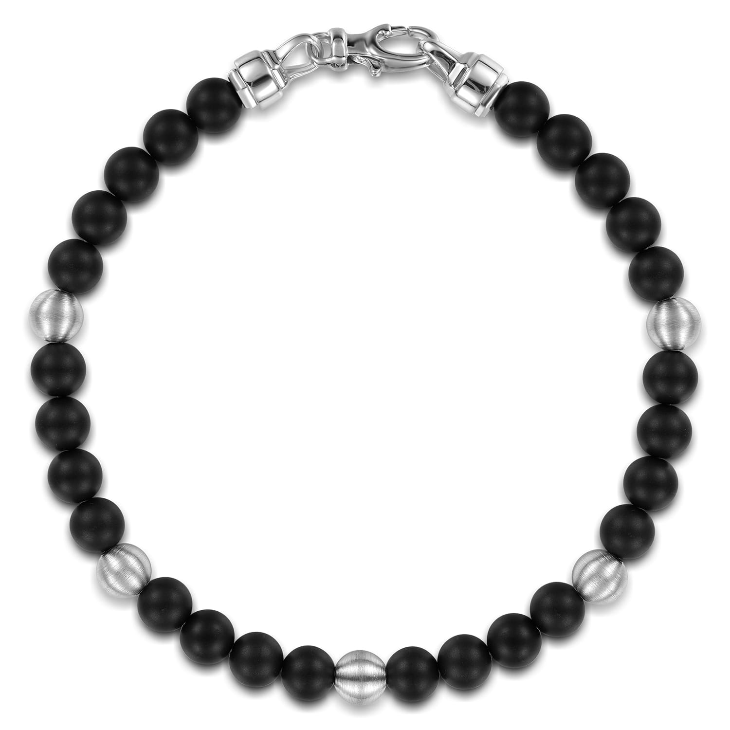 925 Sterling Silver Black Titanium Beaded Bracelet 6mm - Shot 1
