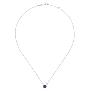 925 Sterling Silver Blue Sapphire Cluster And Diamond Pendant Necklace