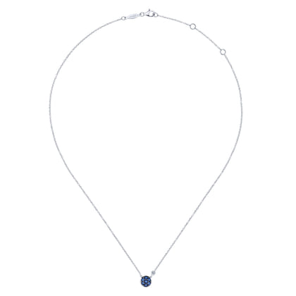 925 Sterling Silver Blue Sapphire Cluster And Diamond Pendant Necklace