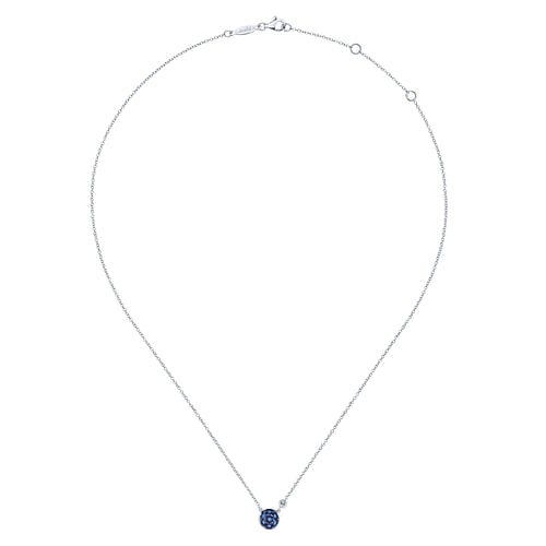 925 Sterling Silver Blue Sapphire Cluster And Diamond Pendant Necklace - 0.02 ct - Shot 2