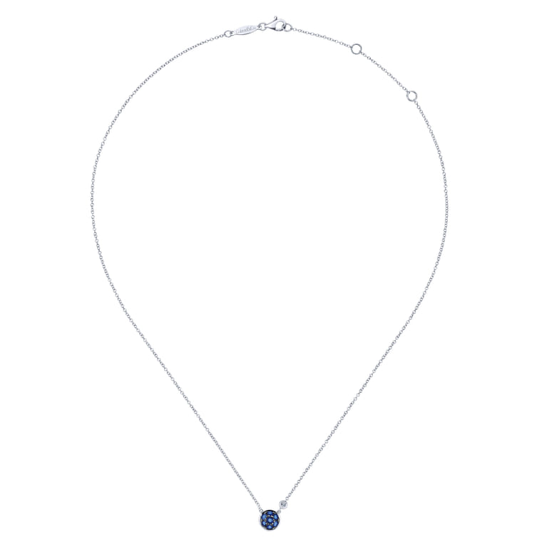 925 Sterling Silver Blue Sapphire Cluster And Diamond Pendant Necklace - 0.02 ct - Shot 2
