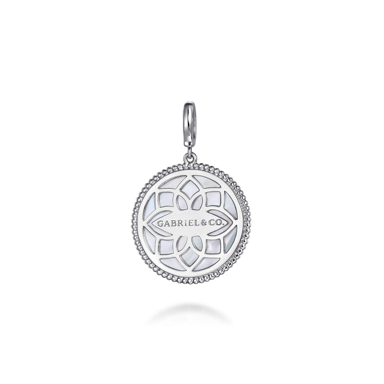 925 Sterling Silver Blue Sapphire and White Sapphire Medallion Pendant 24mm-Bujukan - Shot 2