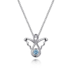 925 Sterling Silver Blue Topaz Angel Pendant Necklace