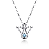925 Sterling Silver Blue Topaz Angel Pendant Necklace