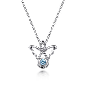 925 Sterling Silver Blue Topaz Angel Pendant Necklace