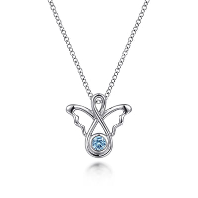 925 Sterling Silver Blue Topaz Angel Pendant Necklace