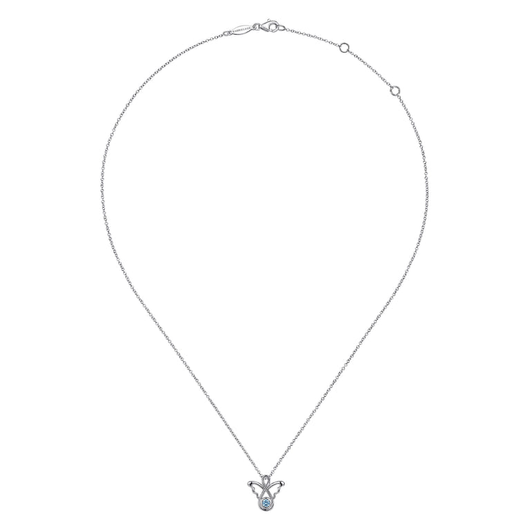 925 Sterling Silver Blue Topaz Angel Pendant Necklace - Shot 2