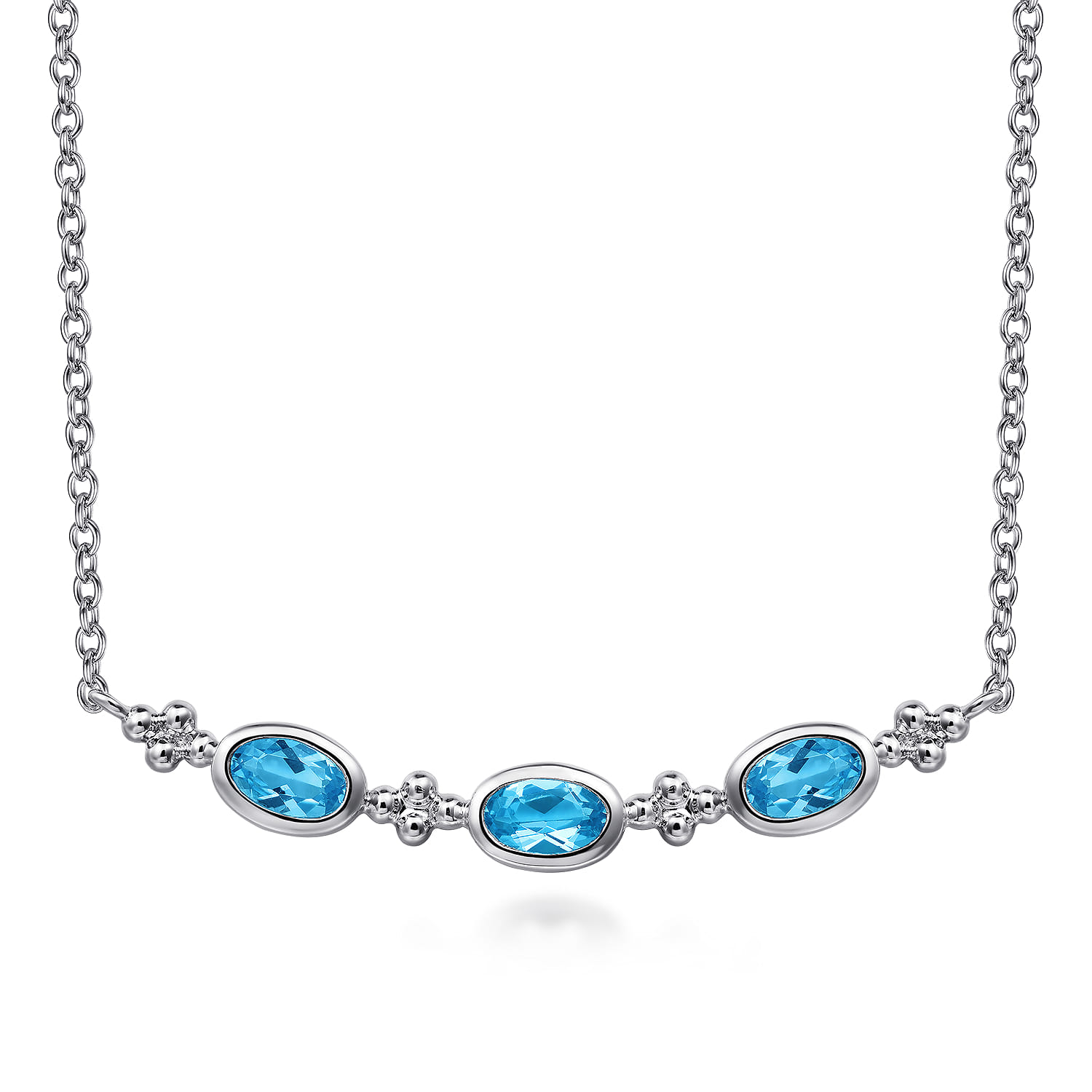 925 Sterling Silver Blue Topaz Bar Necklace-Bujukan