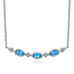 925 Sterling Silver Blue Topaz Bar Necklace-Bujukan