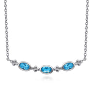 925 Sterling Silver Blue Topaz Bar Necklace-Bujukan