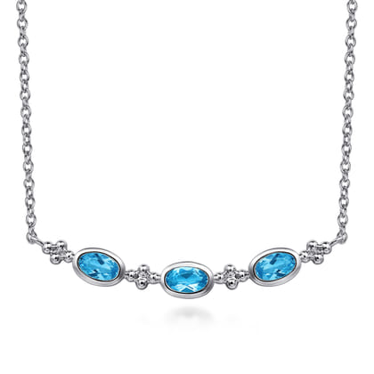 925 Sterling Silver Blue Topaz Bar Necklace-Bujukan