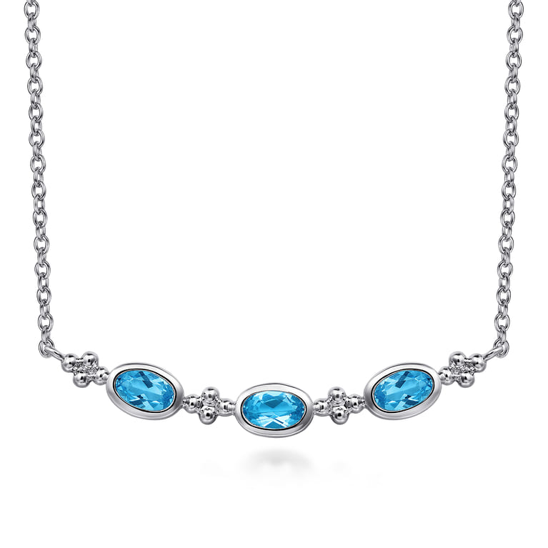 925 Sterling Silver Blue Topaz Bar Necklace-Bujukan - Shot 1