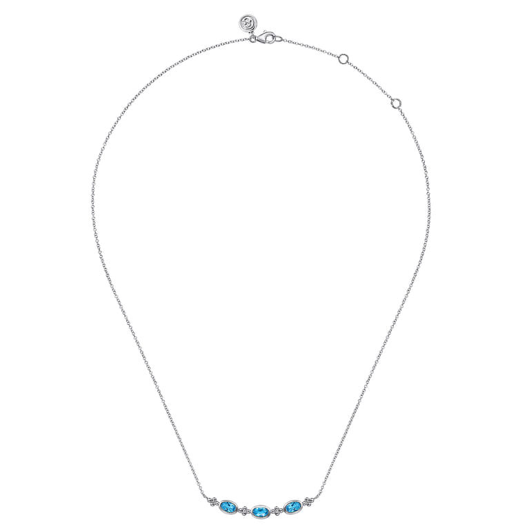 925 Sterling Silver Blue Topaz Bar Necklace-Bujukan - Shot 2