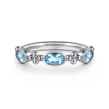 925 Sterling Silver Blue Topaz Fashion Ring-Bujukan