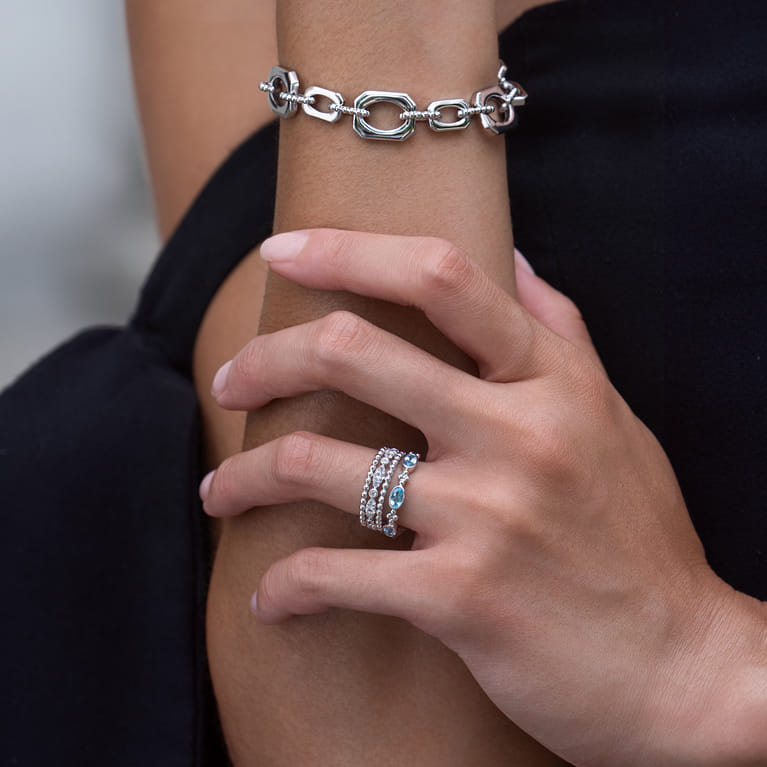 925 Sterling Silver Blue Topaz Fashion Ring-Bujukan - Shot 6