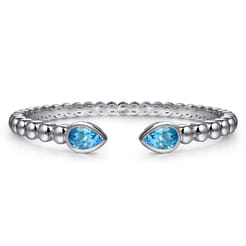 925 Sterling Silver Blue Topaz Open Bangle Bracelet-Bujukan