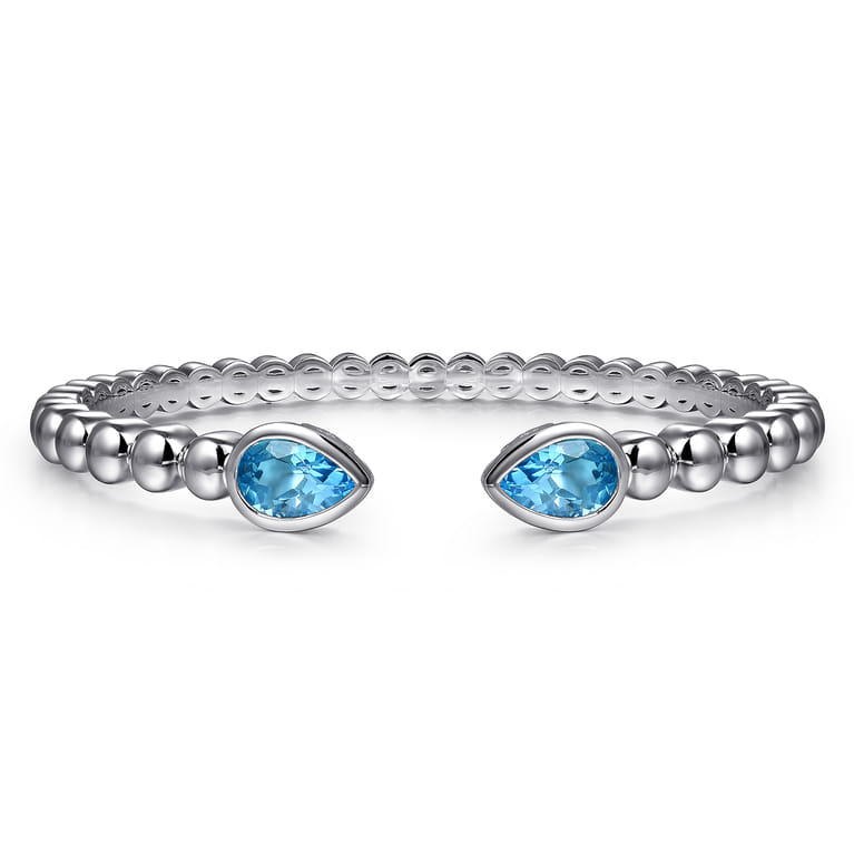 925 Sterling Silver Blue Topaz Open Bangle Bracelet-Bujukan - Shot 1