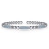 925 Sterling Silver Blue Topaz Pave Three Station Bar Bujukan Beads Split Bangle Bracelet