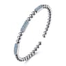 925 Sterling Silver Blue Topaz Pave Three Station Bar Bujukan Beads Split Bangle Bracelet