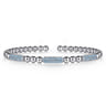 925 Sterling Silver Blue Topaz Pave Three Station Bar Bujukan Beads Split Bangle Bracelet