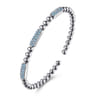 925 Sterling Silver Blue Topaz Pave Three Station Bar Bujukan Beads Split Bangle Bracelet