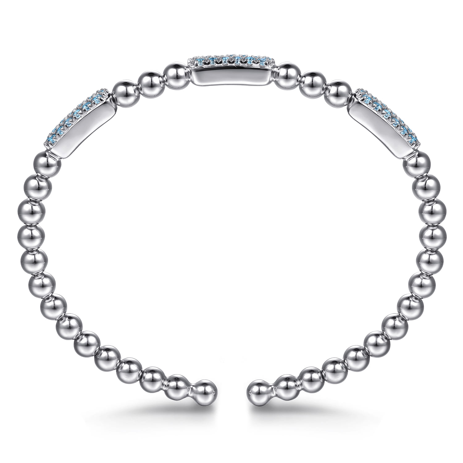 925 Sterling Silver Blue Topaz Pave Three Station Bar Bujukan Beads Split Bangle Bracelet - Shot 3