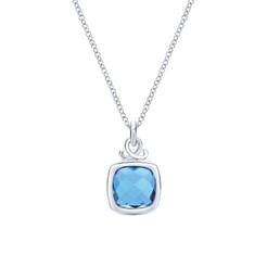 925 Sterling Silver Blue Topaz Pendant Necklace