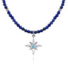925 Sterling Silver Blue Topaz Starburst and Lapis Bead Pendant Necklace
