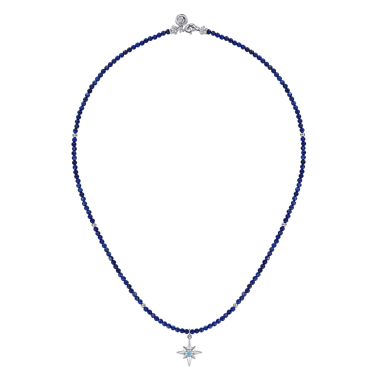 925 Sterling Silver Blue Topaz Starburst and Lapis Bead Pendant Necklace - Shot 2
