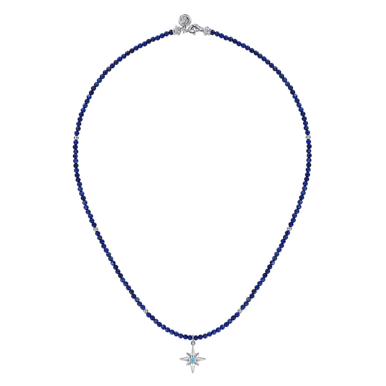 925 Sterling Silver Blue Topaz Starburst and Lapis Bead Pendant Necklace - Shot 2