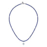 925 Sterling Silver Blue Topaz Starburst and Lapis Bead Pendant Necklace