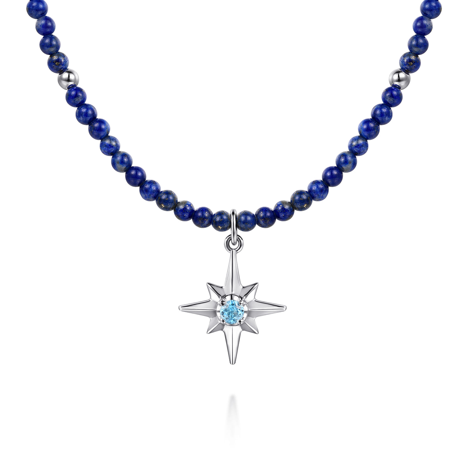 925 Sterling Silver Blue Topaz Starburst and Lapis Bead Pendant Necklace - Shot 1