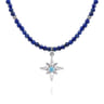 925 Sterling Silver Blue Topaz Starburst and Lapis Bead Pendant Necklace