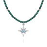 925 Sterling Silver Blue Topaz Starburst and Malachite Bead Pendant Necklace