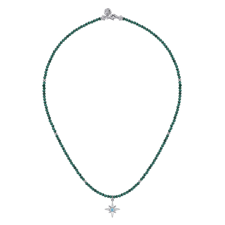 925 Sterling Silver Blue Topaz Starburst and Malachite Bead Pendant Necklace - Shot 2