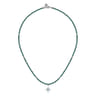 925 Sterling Silver Blue Topaz Starburst and Malachite Bead Pendant Necklace