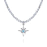 925 Sterling Silver Blue Topaz Starburst and Moon Stone Bead Pendant Necklace