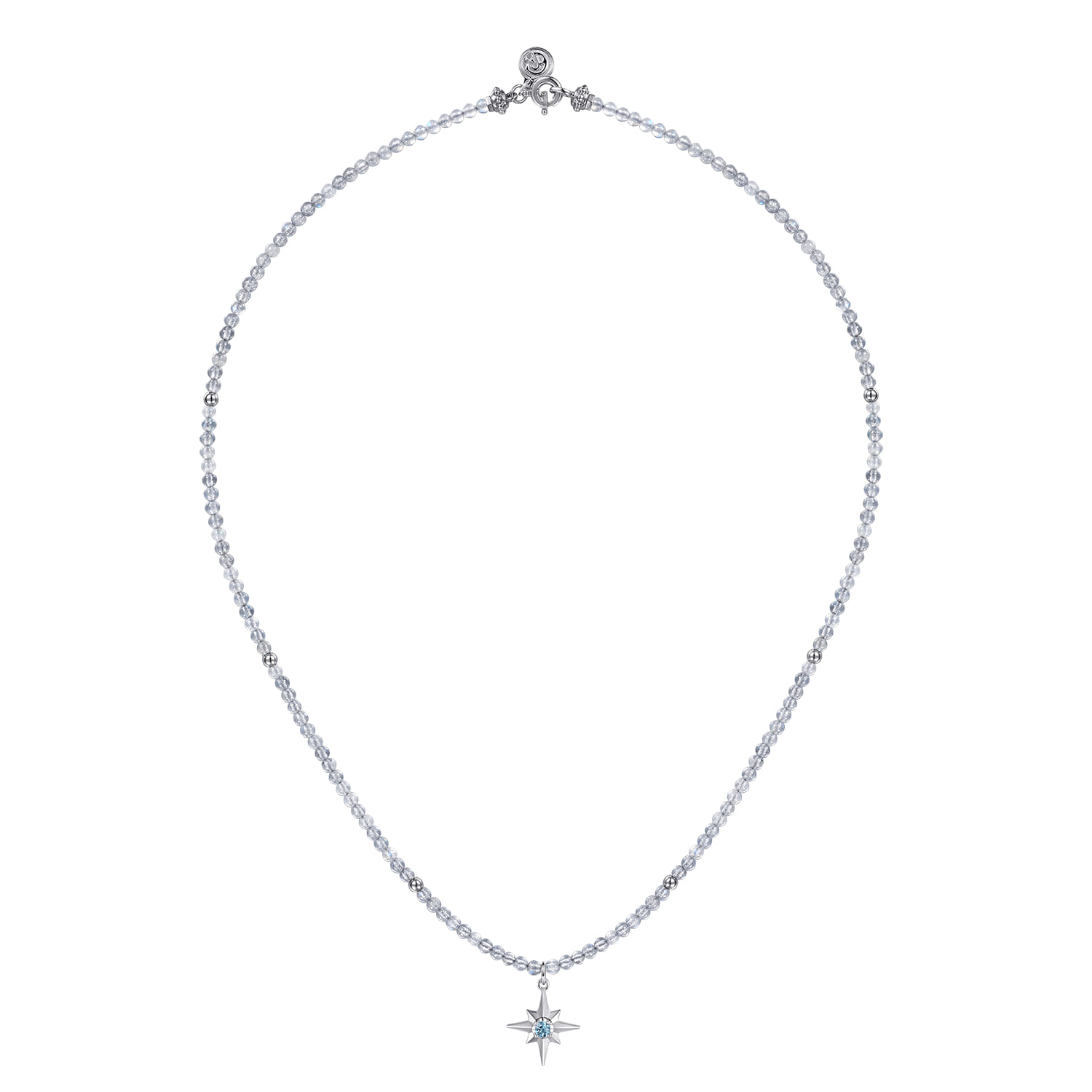 925 Sterling Silver Blue Topaz Starburst and Moon Stone Bead Pendant Necklace - Shot 2