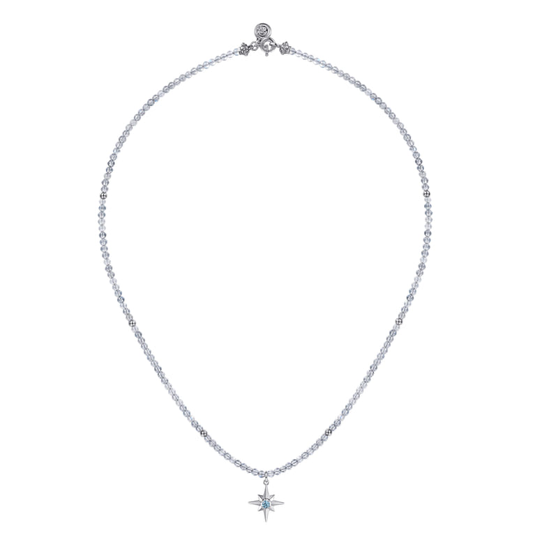925 Sterling Silver Blue Topaz Starburst and Moon Stone Bead Pendant Necklace - Shot 2